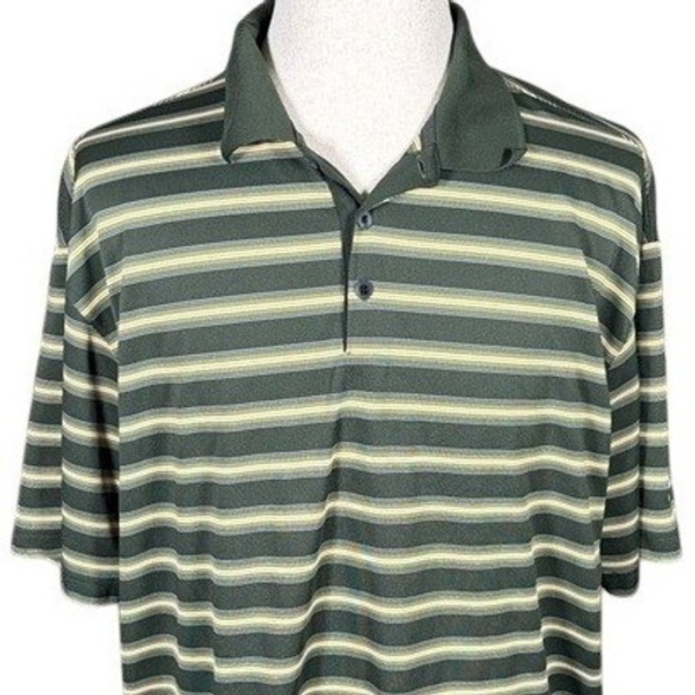 Nike Golf Mens XXL Green Striped Fit Dry Short Sleeve Polo Shirt Performance